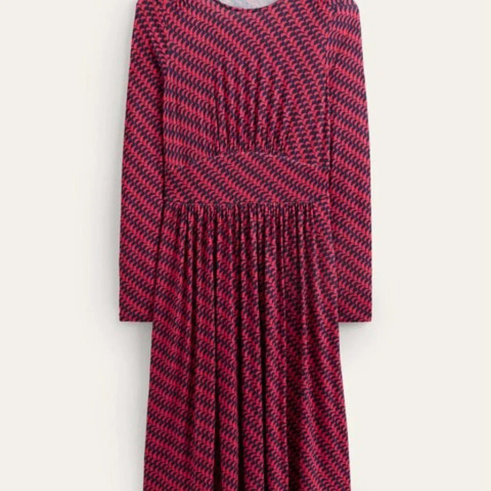 BODEN Thea Long Sleeve Pink Geometric Midi Dress 12P - Picture 4 of 9